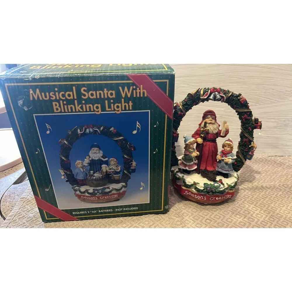Vintage Santa Under Holy Arch wi5th Christmas Carolers Plays music and light up